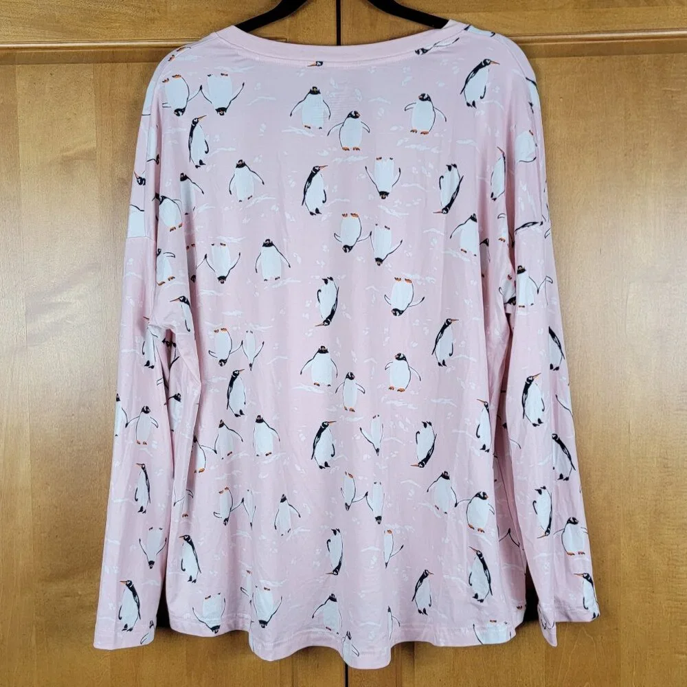 Joyspun Women's Pink Penguin Print Pajama Top - XL - Picture 5 of 8